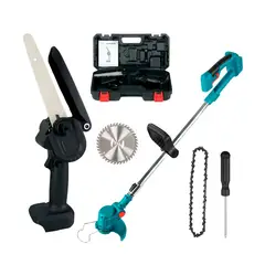 GENERICO - Mini Motosierra Portátil 21v + Cortadora Cesped Inalambrica Azul Marino