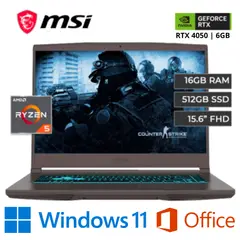 MSI - LAPTOP GAMER THIN A15 B7VE AMD RYZEN 5 7535HS RTX4050 6GB SSD 512GB RAM 16GB 15.6" FHD 144HZ IPS