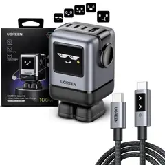 UGREEN - Cargador Robot 100w + Cable Carita 100w 2m Negro