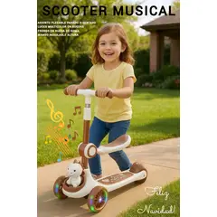 GENERICO - SCOOTER PRO MUSICAL LUCES ASIENTO DUAL PLEGABLE REGULABLE RUEDAS GOMA REFORZADO 6 EN 1 PREMIUM