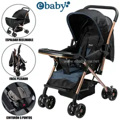 EBABY - Coche Cuna de Lujo «BON» Reclinable Azul-Negro