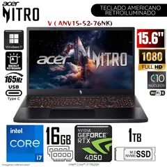 ACER - Laptop Nitro V ANV15-52-76NK Intel Corei7-13620H 16GB RAM 1TB SSD 156 Pulg FHD RTX4050-6GB WIN11
