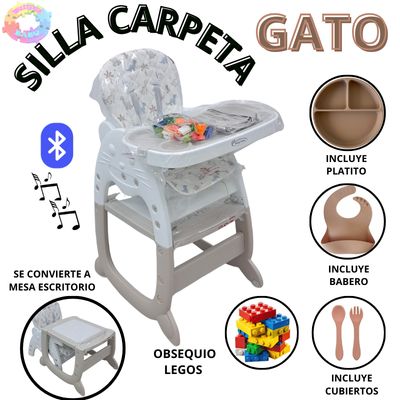 SILLA CARPETA RECLINABLE GATO 3 EN 1 MUSICAL CON BLUETOOTH - BEIGE