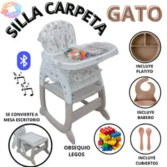 HI BABY - SILLA CARPETA RECLINABLE GATO 3 EN 1 MUSICAL CON BLUETOOTH - BEIGE