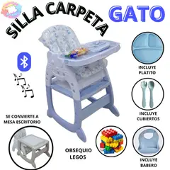 HI BABY - SILLA CARPETA RECLINABLE GATO 3 EN 1 MUSICAL CON BLUETOOTH - CELESTE