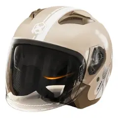 UNIVERSAL - CASCO REVOX MOTO CERTIFICADO DOBLE VISOR BEIGE BRILLO ABIERTO
