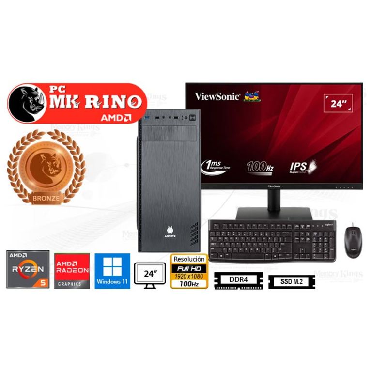 Computadora Enovu Ryzen 5 3400G Elegant 630 8GB 512GB SSD 24" Radeon Graphics Windows 11 Pro
