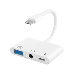 NANOTRON TECHNOLOGIES - Adaptador 3 en 1 Lightning a USB 3.0, Audio Jack 3.5 mm y carga rápida Lightning