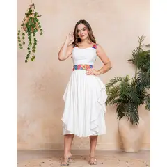 LIMA & FLOR - Vestido blanco con vuelo asimetrico de fiesta para mujer