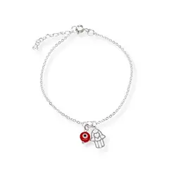 ESPIRAL ROJO - Pulsera Mano de Fátima y Ojo Turco Rojo - Plata