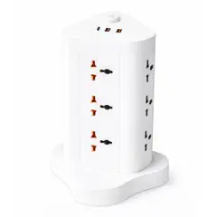 GENERICO - Torre de Tomacorrientes Vertical con 8 Tomas, 2 USB y 1 Tipo C con Interruptor de Seguridad