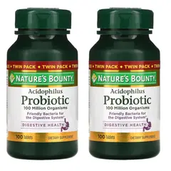 NATURES BOUNTY - Probiótico Nature's Bounty Suplemento - Pack 2 Frascos de 100 Tabletas c/u