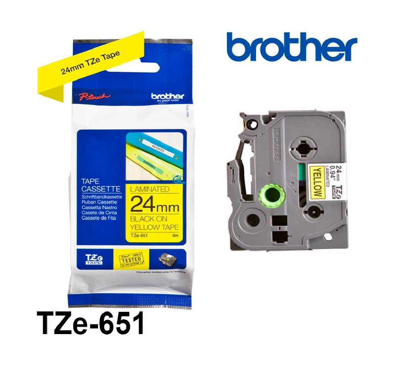 Cinta Tze-651 Negro Sobre Amarillo 24mm x 8metros