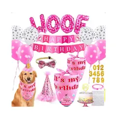 GENERICO - Kit cumpleañero para mascotas perros y gatos rosado