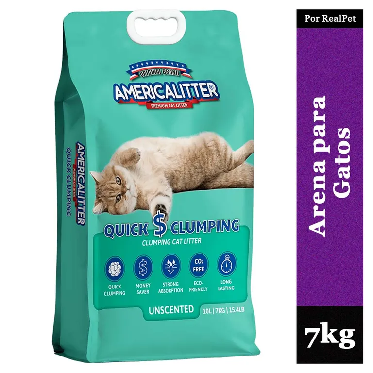 Arena para Gatos AmericaLitter Quick Clumping sin aroma 7 Kg