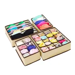 GENERICO - SET DE 4 ORGANIZADORES PLEGABLES DE ROPA INTERIOR COLOR BEIGE