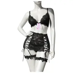 GENERICO - LENCERIA DE ENCAJE SEXY NEGRO TALLA S