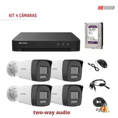 Hikvision - Kit 4 Cámaras Exterior Full HD Visión Nocturna a Color