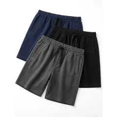 ENKI - Pack x3 Short Hombre French Terry 100% Algodón Negro Azul Plomo Bermuda Deportivo Urbano Regular