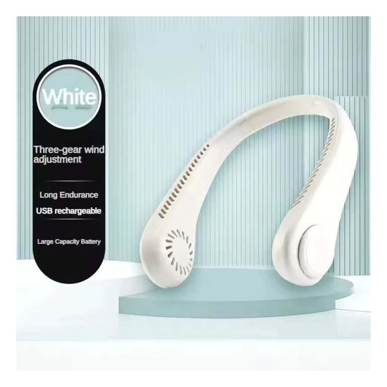 Ventilador de Cuello Recargable Portátil de 3 Velocidades - Blanco