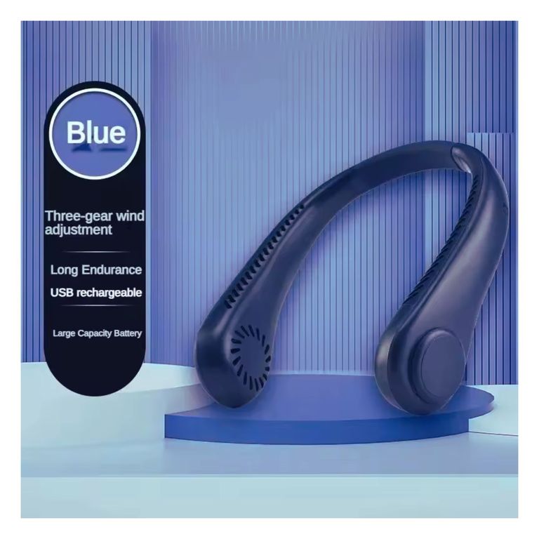 Ventilador de Cuello Recargable Portátil de 3 Velocidades - Azul
