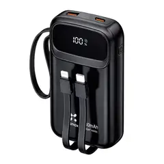 GENERICO - Power Bank 20000 mAh con Carga Rápida PD 22.5W, Cables Integrados Tipo C y Lightning