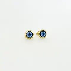 GENERICO - Arete Pegado Acero Ojo Turco Azul Pequeño