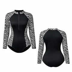 AQUA&MODA - TRAJE DE BAÑO MUJER UNA PIEZA BODY CON PROTECCIÓN UV AQUAMODA TBMC PLAYA MANGA LARGA CEBRA SIN LOG