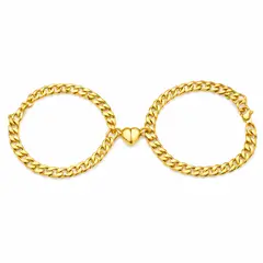 GENERICO - Pack de Pulseras para Parejas con Corazón Imantado Dorado
