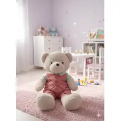 GENERICO - Peluche Oso Beige con Overall Rosa 76 cm