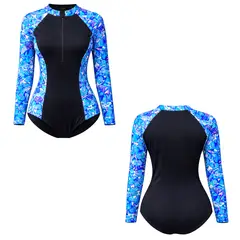 AQUA&MODA - TRAJE DE BAÑO MUJER UNA PIEZA BODY CON PROTECCIÓN UV AQUAMODA TBMA PLAYA MANGA LARGA AZUL SIN LOG
