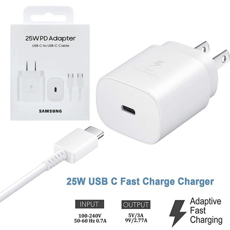 Cargador 25W con Cable Tipo C para Galaxy Tablets Blanco