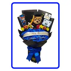 GENERICO - Ramo Rosas Eternas AZULES + PELUCHE con Luces GRADUADO-Generico