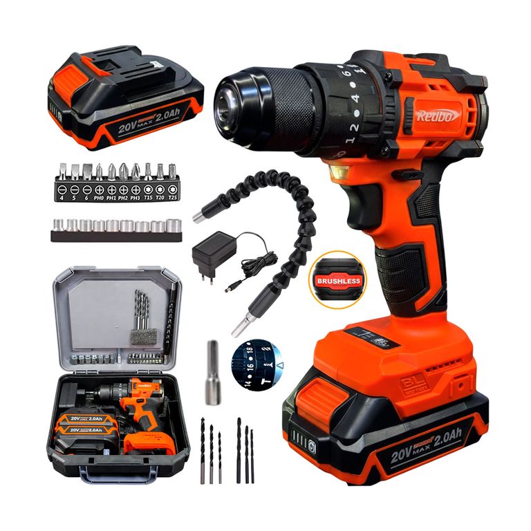 Taladro Percutor Inalámbrico 20v + 2 Bats + 27 Accs