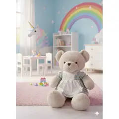 GENERICO - Peluche Oso Beige con Overall Turquesa 76 cm