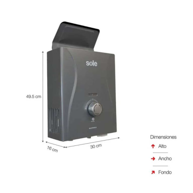 Calentador Instantáneo a Gas Natural 8 L/min Multipunto UBP Gris - SOLEGASNM08C