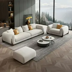 GENERICO - Sala Dubay 3-1 + Banqueta - Tela Antifluido Petfriendly Color Marfil Lmueble