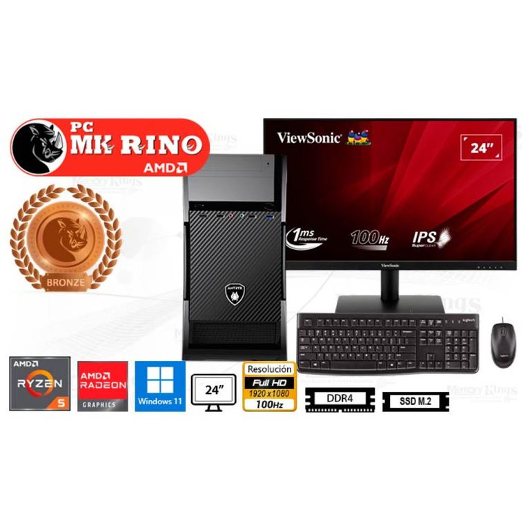 Computadora Enovu Ryzen 5 5600GT Elegant 570M 8GB 500GB SSD 24" Radeon Graphics Windows 11 Pro