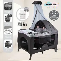 BABY - Cuna Corral de Lujo «SALLY CUTE» Grey Pink con Colchón