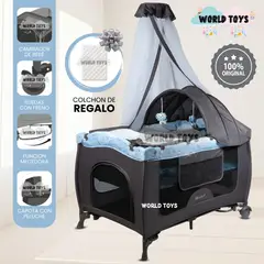 BABY - Cuna Corral de Lujo «SALLY CUTE» Sky Blue con Colchón