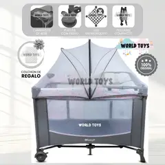 BABY - Cuna Corral «NELA» Grey Pink con Colchón