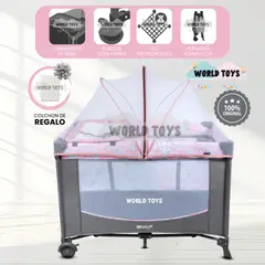 BABY - Cuna Corral «NELA» Light Pink con Colchón