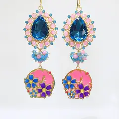 GENERICO - Aretes largos artesanales Primavera Azul