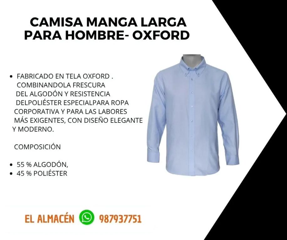CAMISA MANGA LARGA PARA HOMBRE - OXFORD