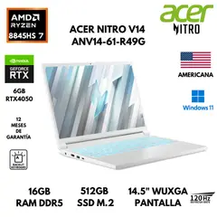 ACER - LAPTOP NITRO V14 ANV14-61-R49G AMD RYZEN 7 8845HS 16GB RAM 512GB SSD 6GB RTX4050 14.5 AMERICANA