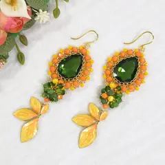 GENERICO - Aretes largos artesanales Hojas Doradas