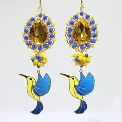 GENERICO - Aretes largos artesanales Colibri Dorado