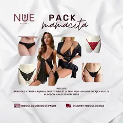 GENERICO - PACK 8 PRENDAS, PIJAMA PERLA / BABYDOLL NEGRO Y 4 TRUZAS