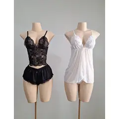 GENERICO - PACK 8 PRENDAS, PIJAMA / BABYDOLL Y TRUZAS PERLA NEGRO