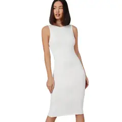 GENERICO - Vestido Cuello Redondo Manga Cero Rib Grueso Col-20 Color Blanco